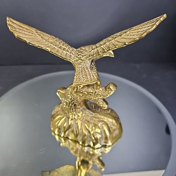Eagle Brass Statue Figurine Perched On Log MCM Vintage Bird Hunting Fishing - Picture 5 of 12